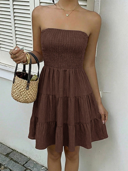 Date Night Dresses Mini Sleeveless Backless Sweet Brown Summer Beach Dress