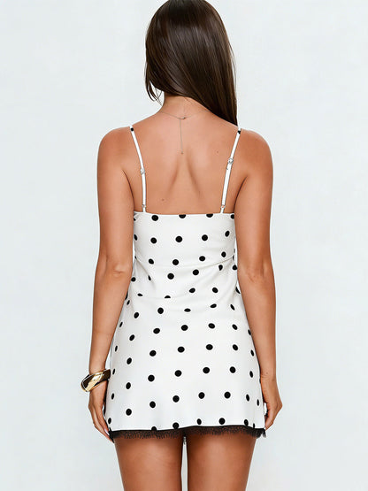 Night Out Dresses Black Polka Dot Sleeveless Straps Neck Summer Dress