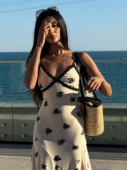Daily Dresses For Women Maxi Apricot Lace Sleeveless V-Neck Printed Dress