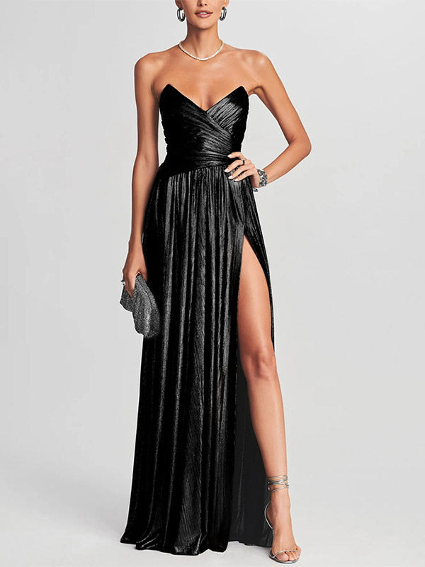 Party Dress Maxi Gold Sleeveless Backless Sexy Semi Formal Gown