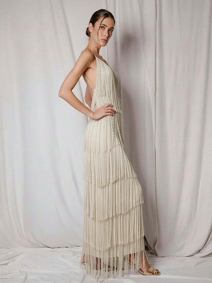 Party Dress Maxi Gold V-Neck Sleeveless Open Shoulder Sexy Semi Formal Summer Dress