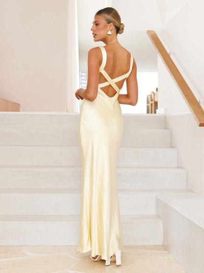 Party Dress Maxi Royal Blue Straps Neck Sleeveless Backless Sexy Semi Formal Gown