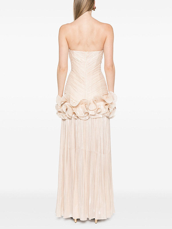 Party Dress Maxi Apricot Strapless Sleeveless Backless Chic Semi Formal Gown
