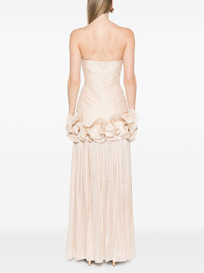 Party Dress Maxi Apricot Strapless Sleeveless Backless Chic Semi Formal Gown