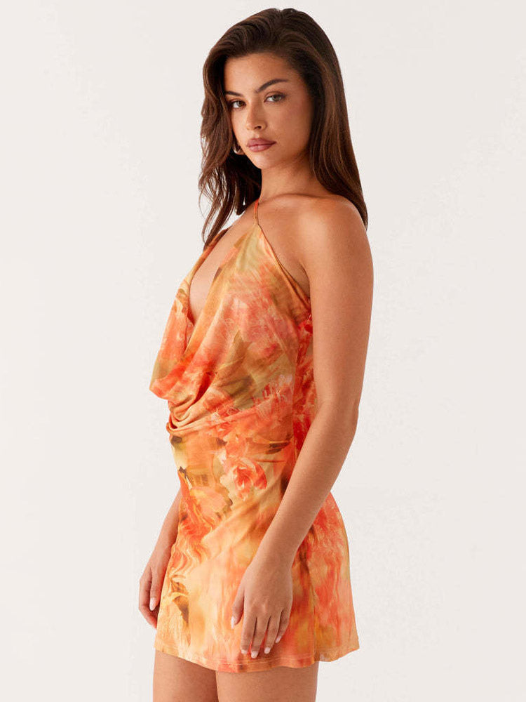 Midi Dress Floral Print Chiffon Chic Straps Neck Sleeveless Daily Summer Dresses