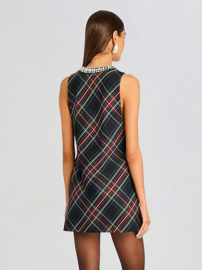 Party Dress Mini Dark Navy V-Neck Rhinestones Sleeveless Sexy Semi Formal Dress