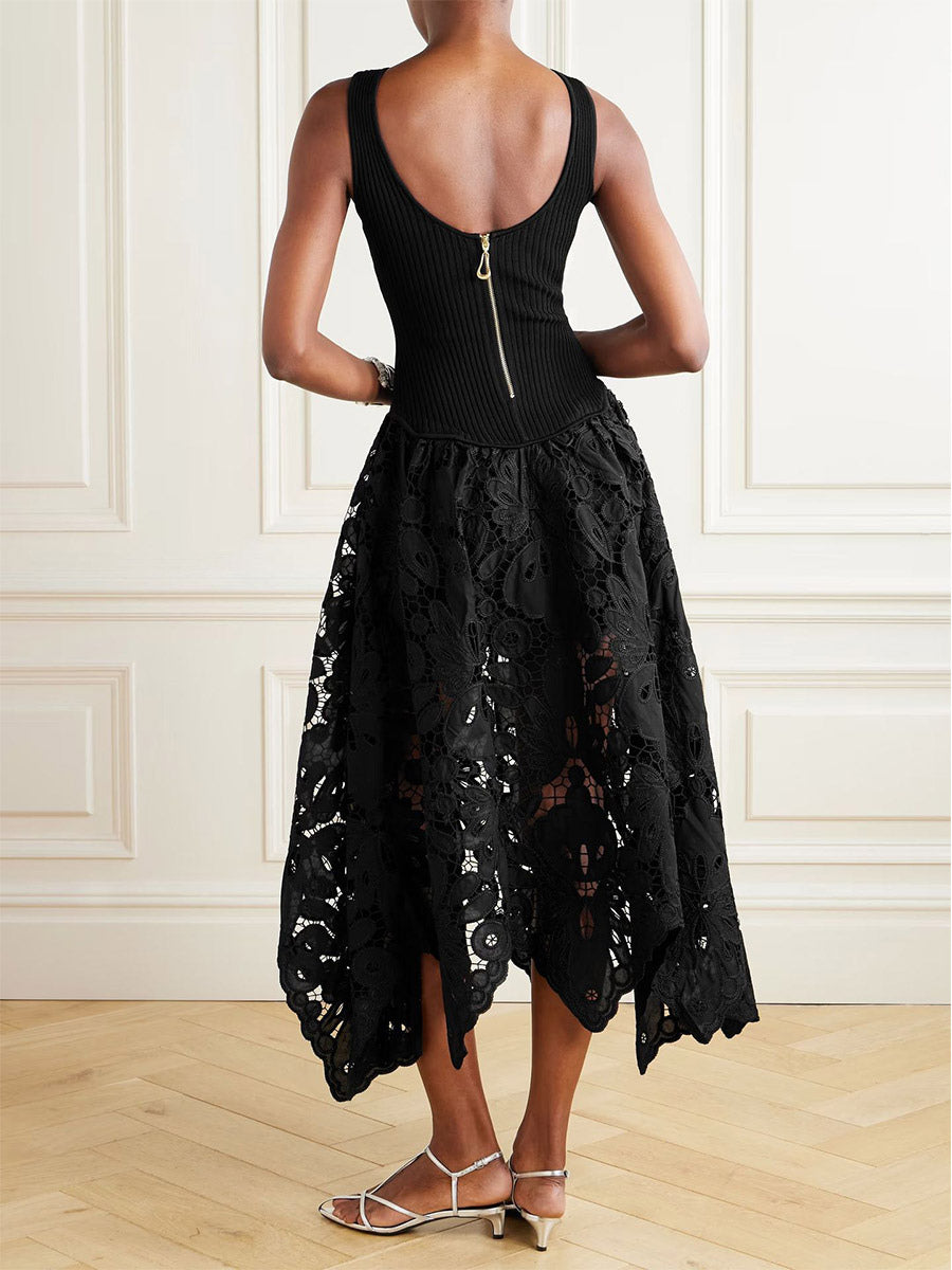 Date Night Dresses Midi Cut Out Sleeveless Jewel Neck Sexy Black Dress