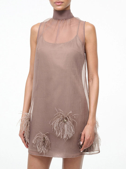 Mini Dresses Light Brown Sleeveless Lace Up Chiffon Short Dress For Women Mini Dresses
