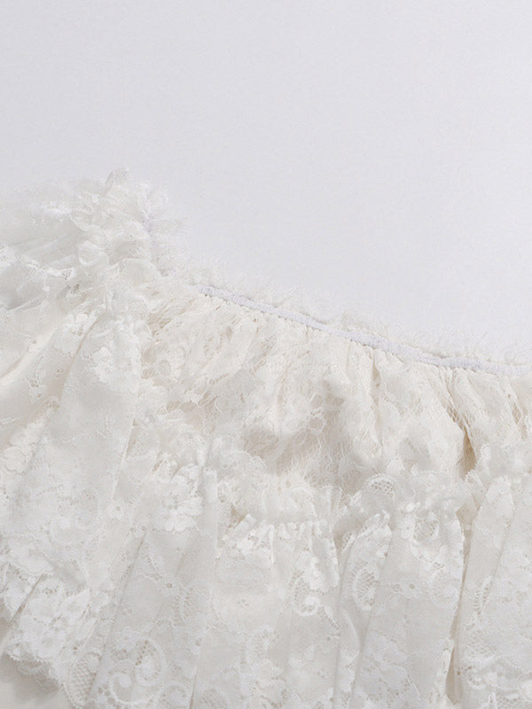 Daily Dresses Woman's Mini White Lace Off-The-Shoulder Raised Waist Dress