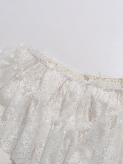 Daily Dresses Woman's Mini White Lace Off-The-Shoulder Raised Waist Dress