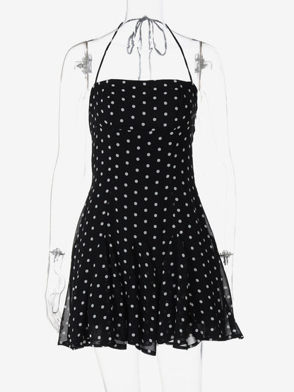 Mini Dresses For Woman Sleeveless Halter High Rise Waist Chic Black Backless Dress