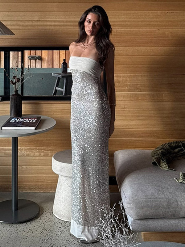 Party Dress Mint Green Strapless Sequins Backless Sleeveless Casual Semi Formal Dress