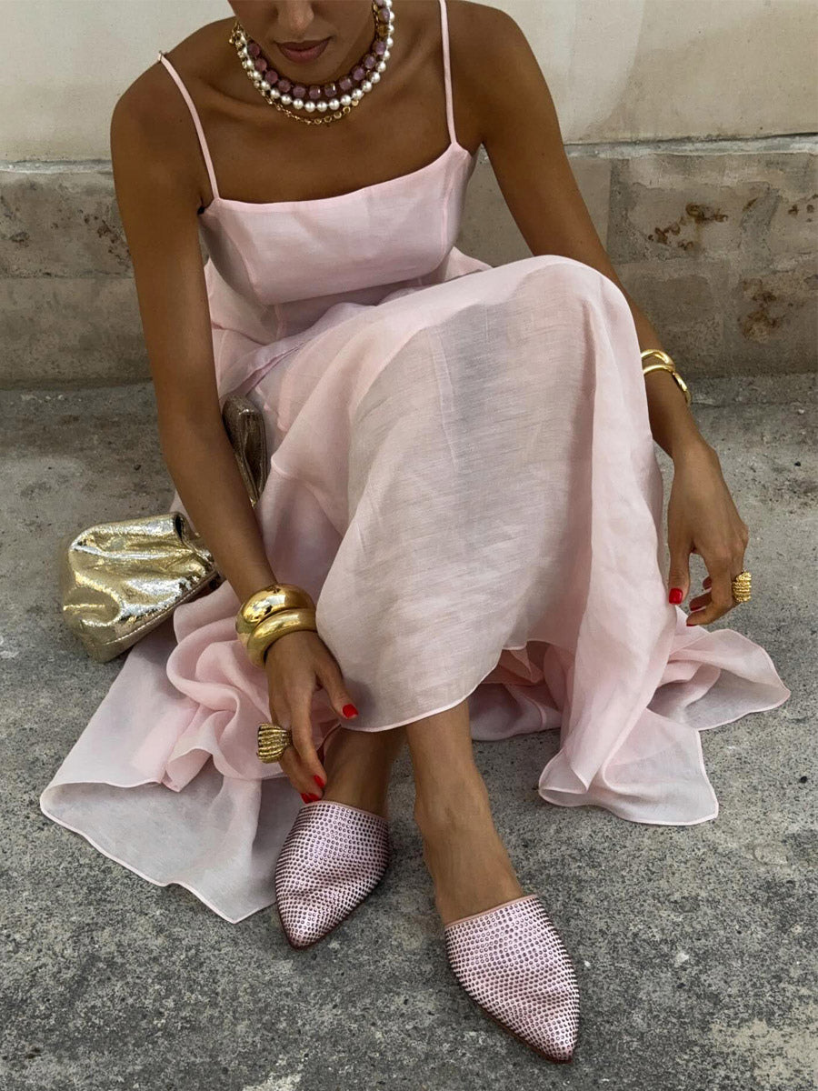Two Piece Sets Pink Chic Daily Velour Straps Neck Sleeveless Backless Summer Top Skirt Sets