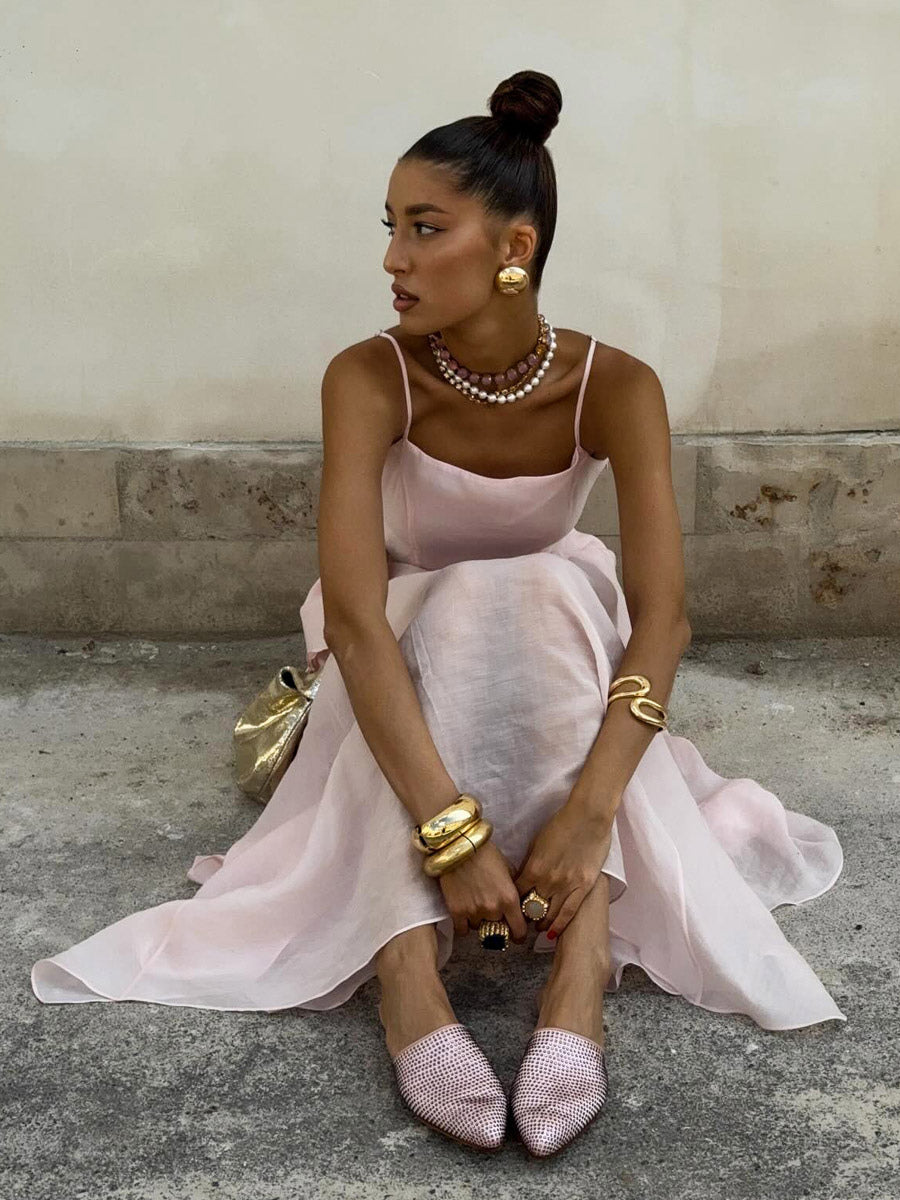Two Piece Sets Pink Chic Daily Velour Straps Neck Sleeveless Backless Summer Top Skirt Sets