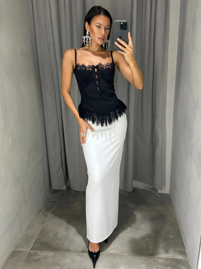 Vest Black Cami Top Straps Neck Lace Casual Backless Women Summer Camis