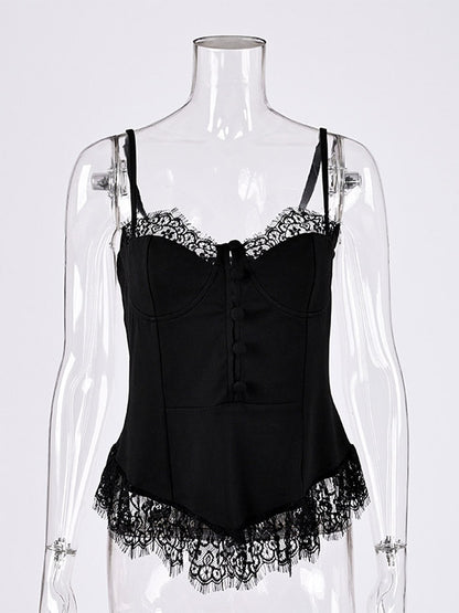 Vest Black Cami Top Straps Neck Lace Casual Backless Women Summer Camis