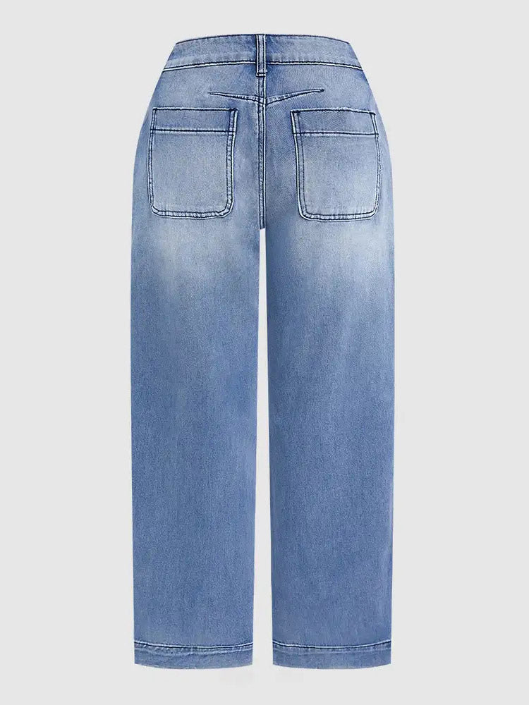 Jeans Light Wash Barrel High Waisted Cropped Denim Pants