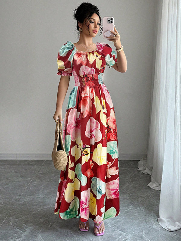 Floral Print Square Neck Maxi Dress For Women Elegant Summer Ready