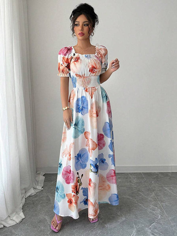 Floral Print Square Neck Maxi Dress For Women Elegant Summer Ready