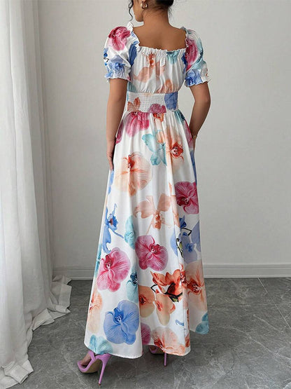 Floral Print Square Neck Maxi Dress For Women Elegant Summer Ready