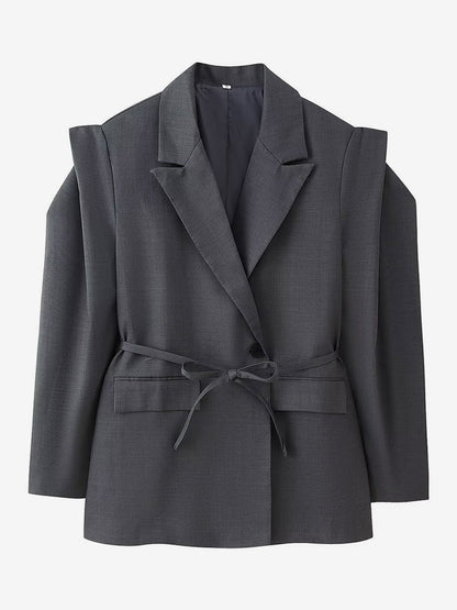 Women's Blazer Pleated Turndown Collar Buttons Long Sleeves Suit Jacket