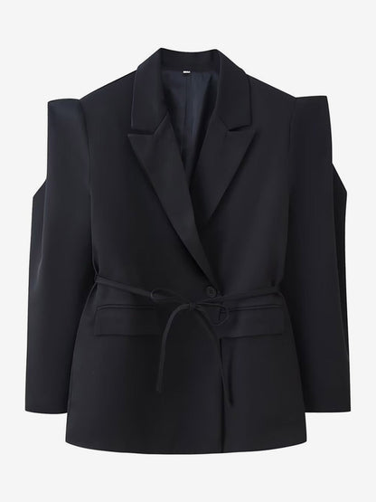 Women's Blazer Pleated Turndown Collar Buttons Long Sleeves Suit Jacket