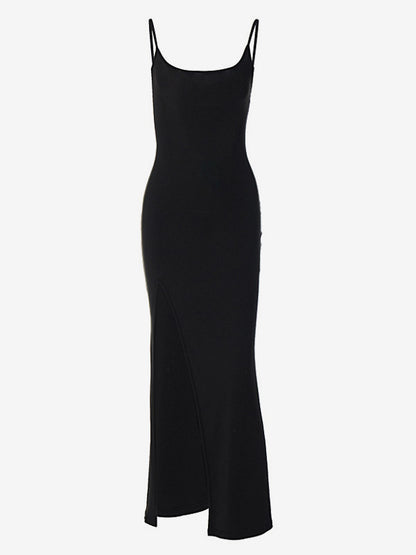Party Dress Maxi Black Straps Neck Lace Backless Elegant Semi Formal Dress