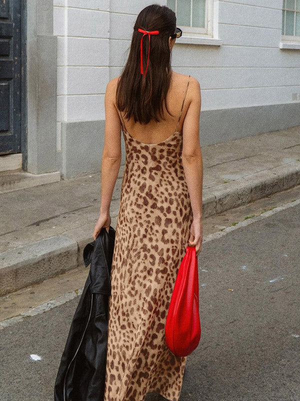 Party Dress Maxi Leopard Straps Neck Leopard Print Shaping Chic Semi Formal Dress
