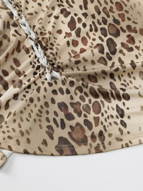 Party Dress Maxi Leopard Halter Pleated Leopard Print Asymmetrical Chic Semi Formal Dress