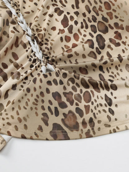Party Dress Maxi Leopard Halter Pleated Leopard Print Asymmetrical Chic Semi Formal Dress
