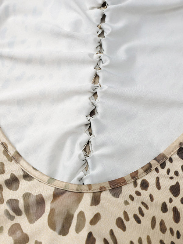 Party Dress Maxi Leopard Halter Pleated Leopard Print Asymmetrical Chic Semi Formal Dress