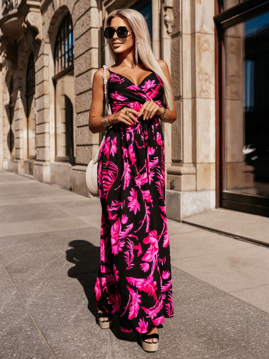 Vacation Maxi Dresses V-Neck Sleeveless Printed Floor Length Bohemian Dress