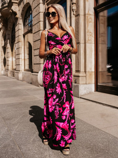 Vacation Maxi Dresses V-Neck Sleeveless Printed Floor Length Bohemian Dress