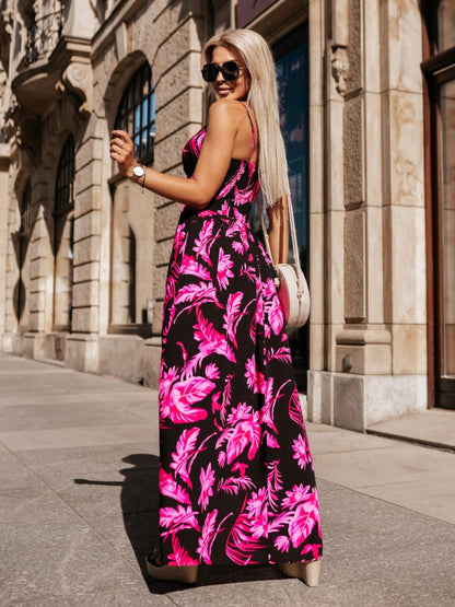 Vacation Maxi Dresses V-Neck Sleeveless Printed Floor Length Bohemian Dress