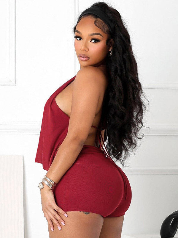 Two Piece Sets Burgundy Chic Daily Casual Cowl Neck Sleeveless Top Pant Set