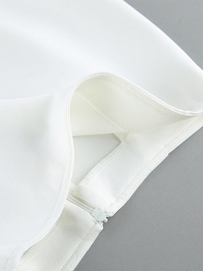 Two Piece Sets White Dating Buttons Chic Jewel Neck Sleeveless Skirt Set