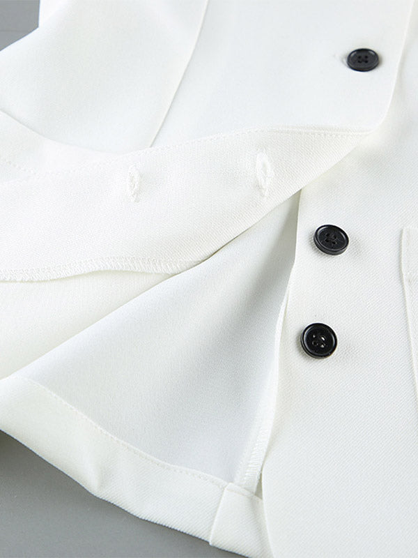 Two Piece Sets White Dating Buttons Chic Jewel Neck Sleeveless Skirt Set