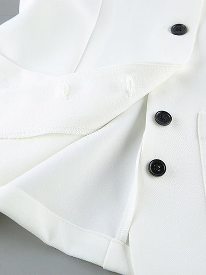 Two Piece Sets White Dating Buttons Chic Jewel Neck Sleeveless Skirt Set