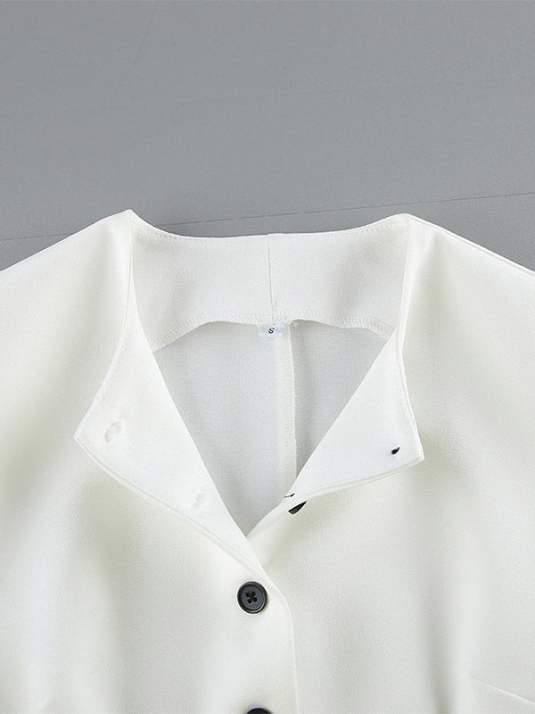 Two Piece Sets White Dating Buttons Chic Jewel Neck Sleeveless Skirt Set