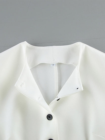 Two Piece Sets White Dating Buttons Chic Jewel Neck Sleeveless Skirt Set