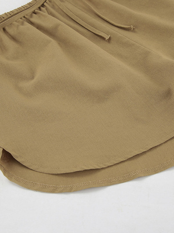 Two Piece Sets Khaki Street Wear Linen Turndown Collar Long Sleeves Pant Set