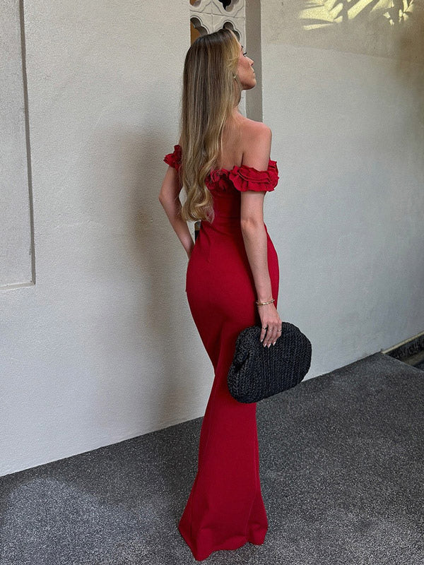 Party Dress Dresses Maxi Red Off-The-Shoulder Ruffles Chic Semi Formal Summer Dress