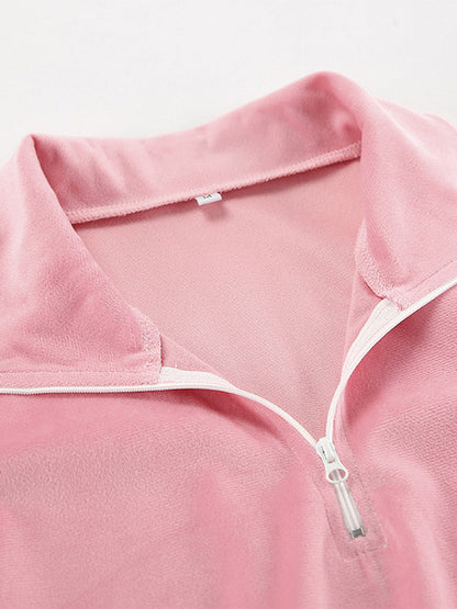 Two Piece Sets Pink Casual Street Wear Turndown Collar Long Sleeves Pant Set