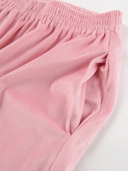 Two Piece Sets Pink Casual Street Wear Turndown Collar Long Sleeves Pant Set