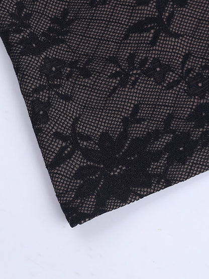 Two Piece Sets Black Lace Chic Straps Backless Neck Short Sleeves Skirt Set