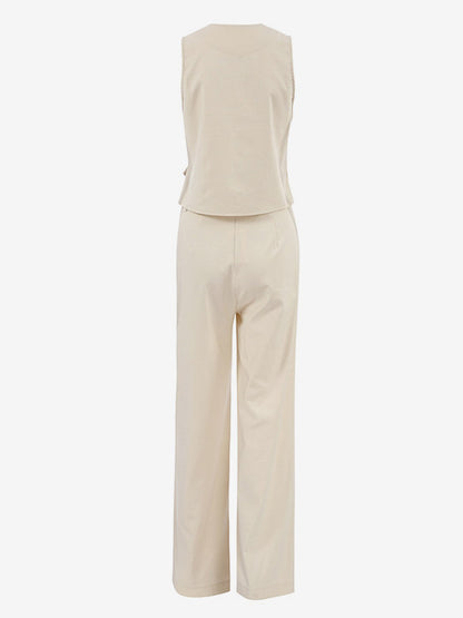 Two Piece Sets Apricot Daily Casual V-Neck Sleeveless Top Pant Set