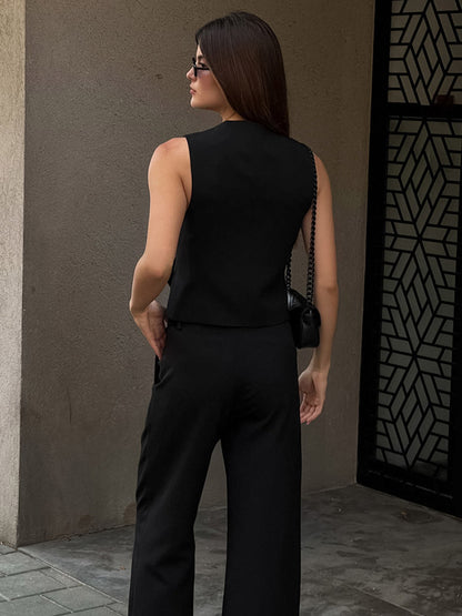 Two Piece Sets Apricot Daily Casual V-Neck Sleeveless Top Pant Set