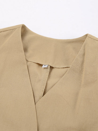 Two Piece Sets Khaki Street Wear V-Neck Sleeveless Top Pant Set