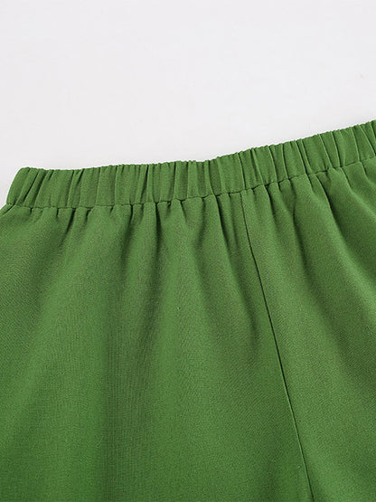 Two Piece Sets Khaki Street Wear Cotton Jewel Neck Sleeveless Chic Pant Set