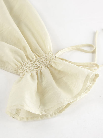 Two Piece Sets White Daily Casual Ruffles V-Neck Long Sleeves Pant Set